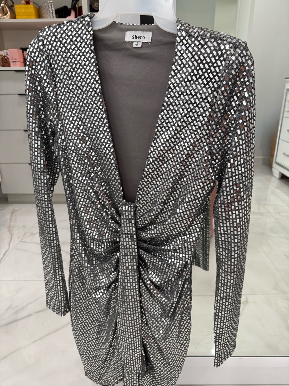 Shero Silver Sequin Twist Front Dress